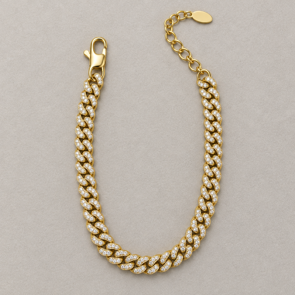 Bracciale dorato a maglie con punti luce