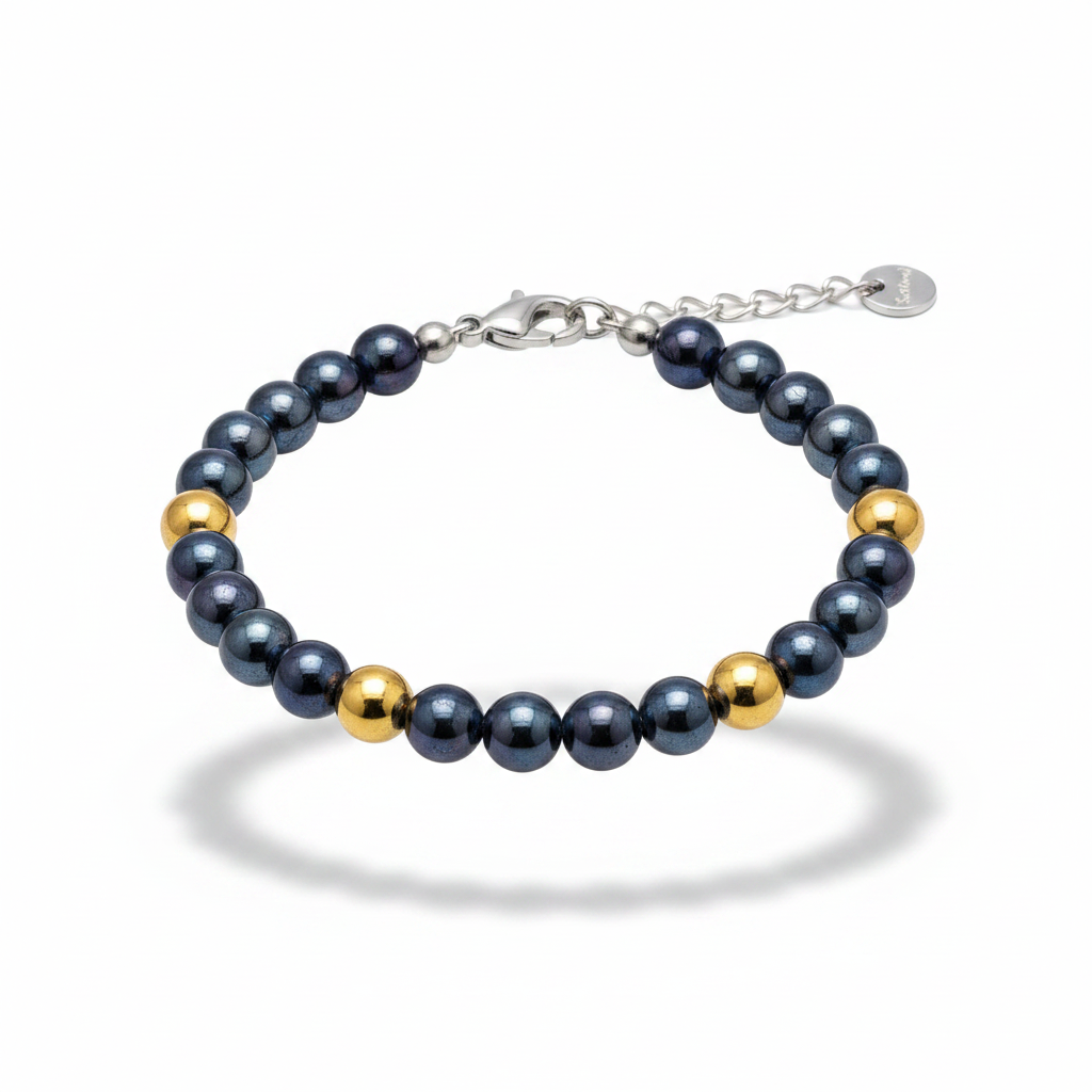 Bracciale ematite e oro - sfondo bianco