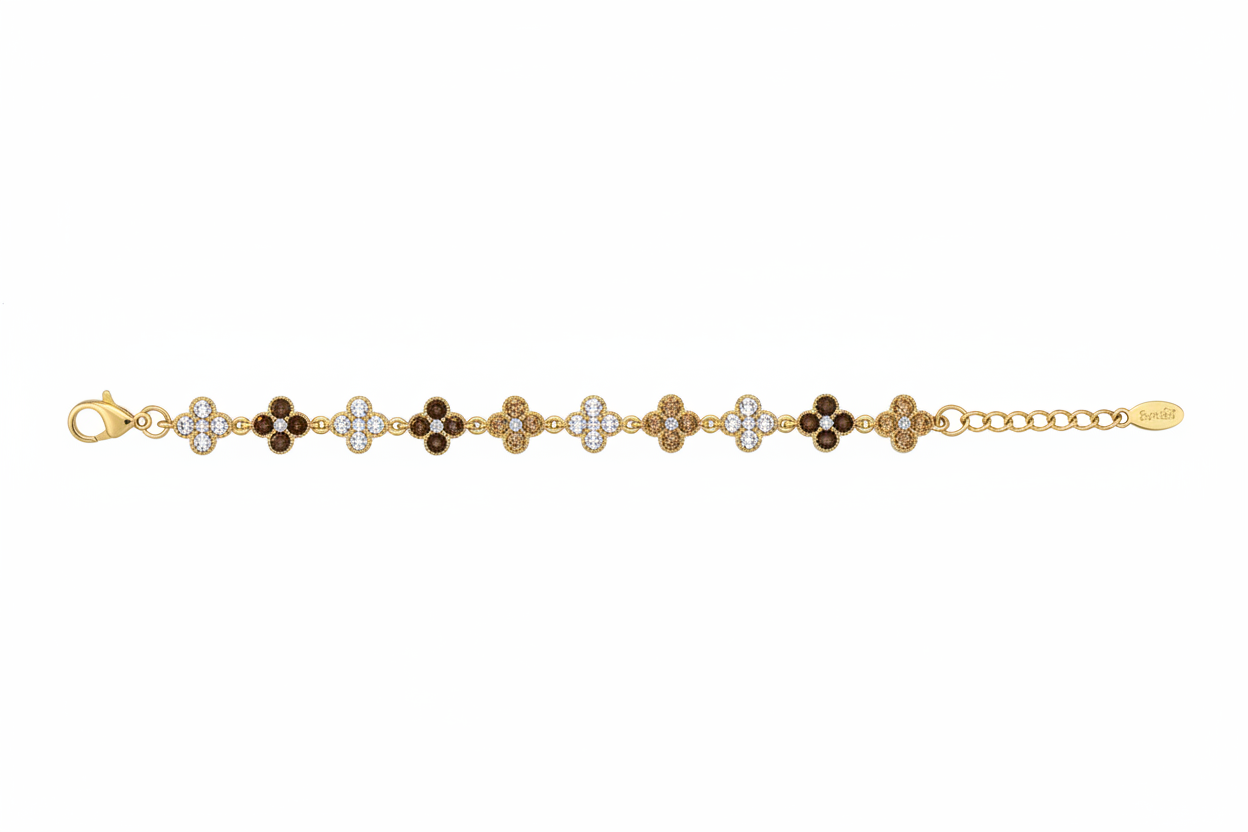 Bracciale fiori 3 colori marrone oro