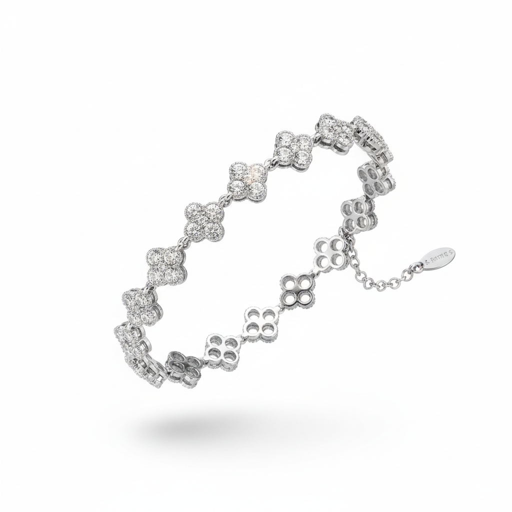 Bracciale fiori pavé argento