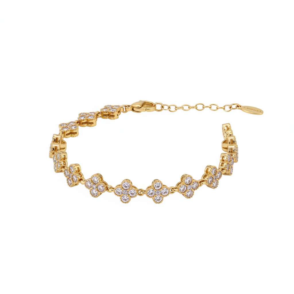 Bracciale fiori pavé oro - chiusura corretta