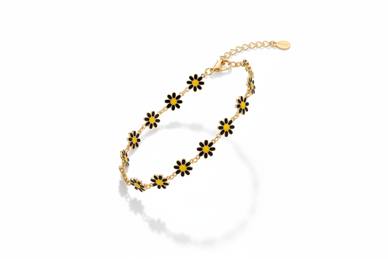 Bracciale margheritine nere pure oro