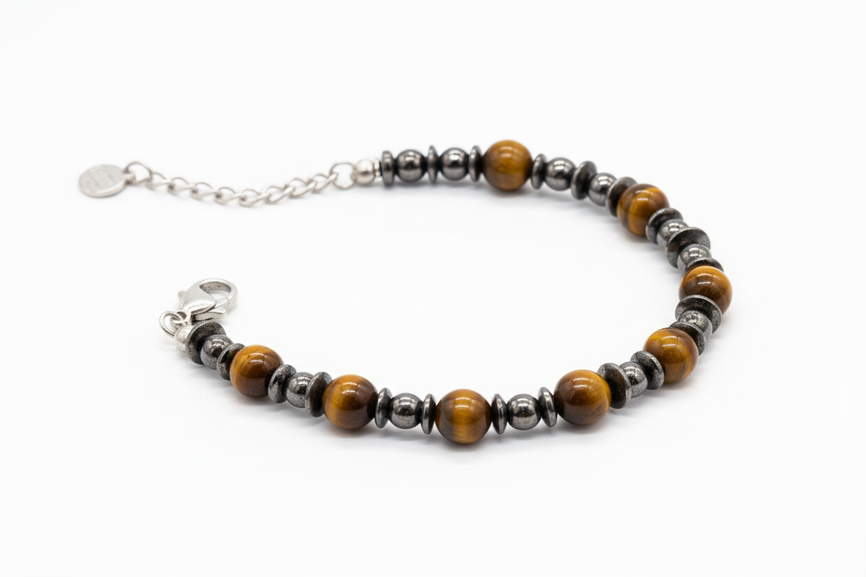Bracciale occhio di tigre e ematite - dettaglio