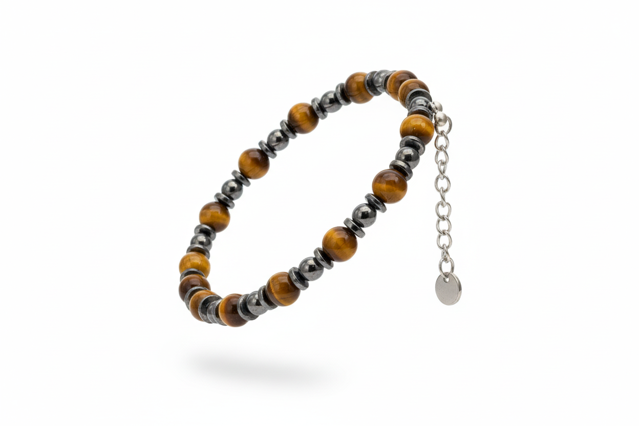 Bracciale occhio di tigre e ematite - vista laterale