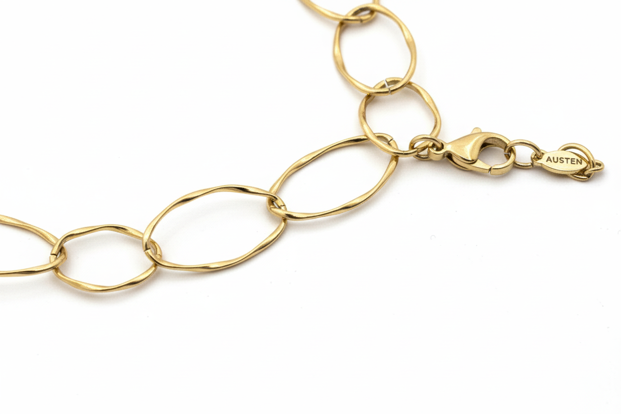 Bracciale oro maglie ovali allungate martellate - dettaglio