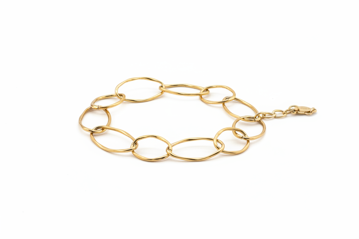 Bracciale oro maglie ovali allungate martellate - vista laterale