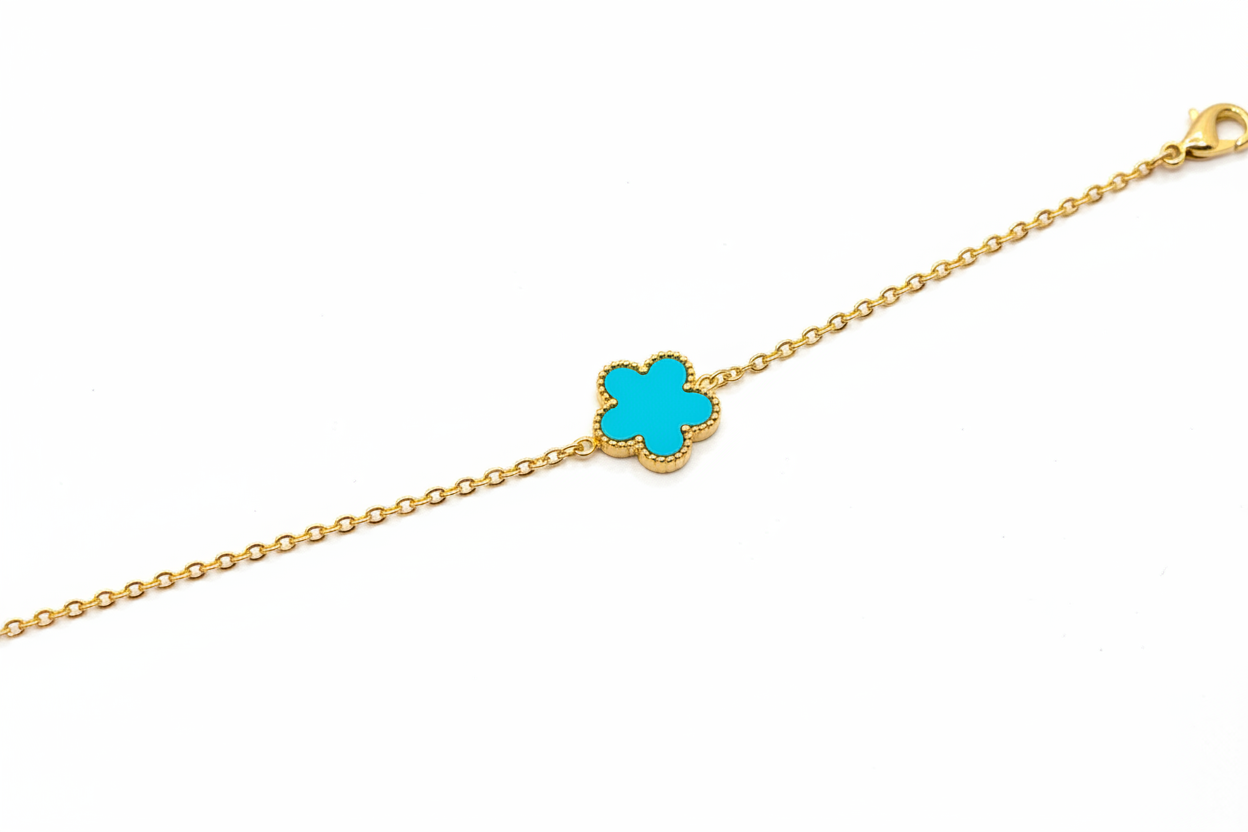 Bracciale oro quadrifoglio turchese - dettaglio