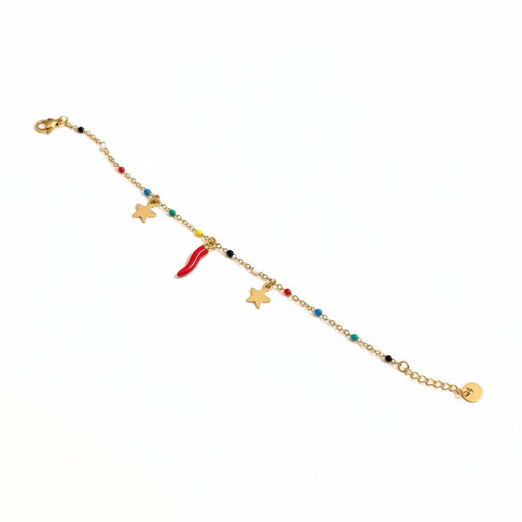 Bracciale oro stelle e cornetto - sfondo bianco