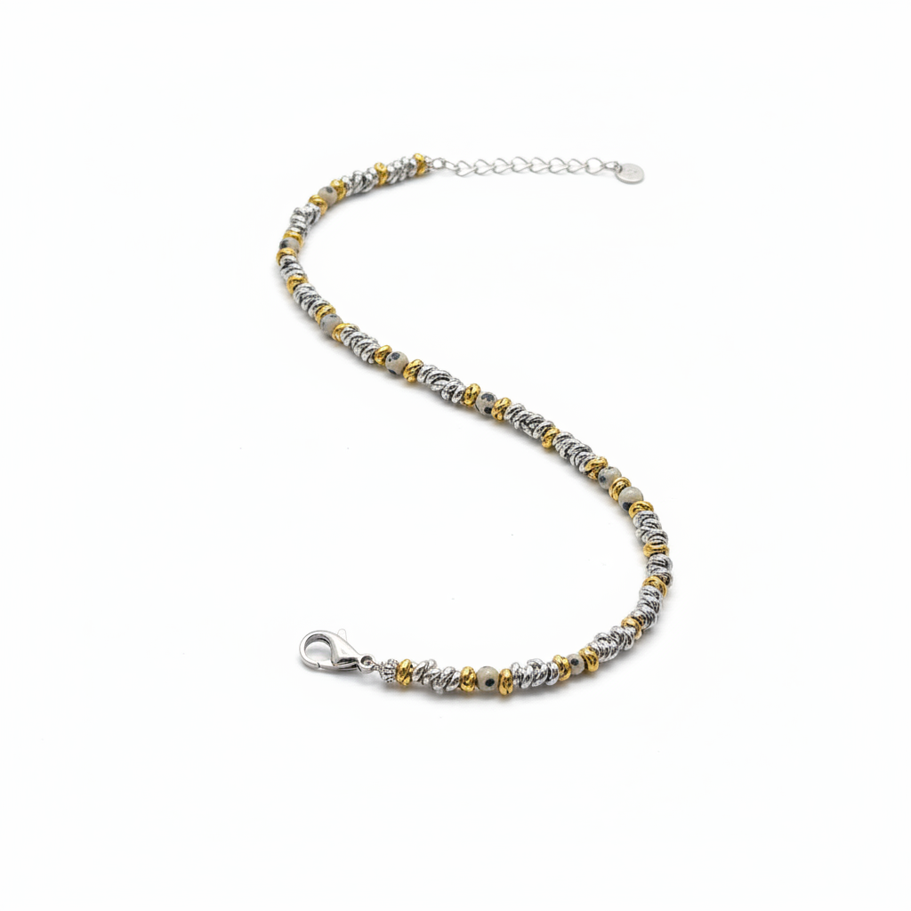 Bracciale perle bicolor oro argento e pietre - sfondo bianco