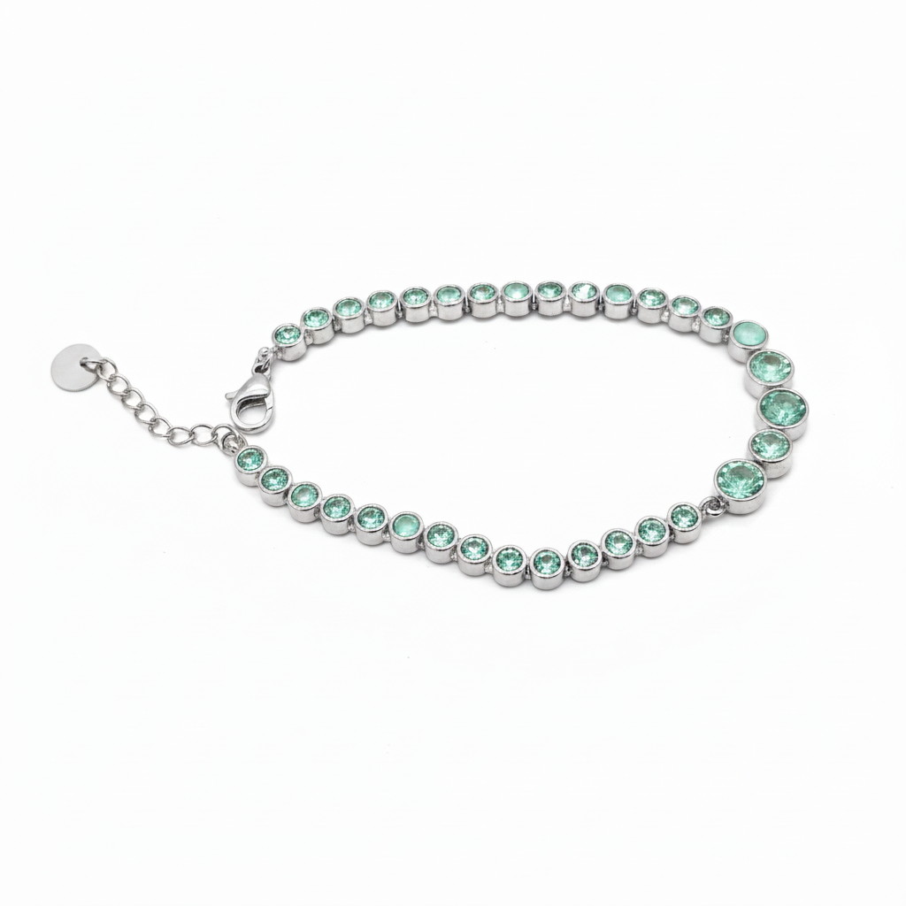 Bracciale tennis acquamarina — montatura argento
