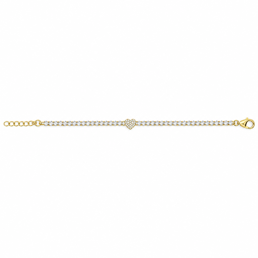 Bracciale Tennis Cuore Inline Oro - Quadrato