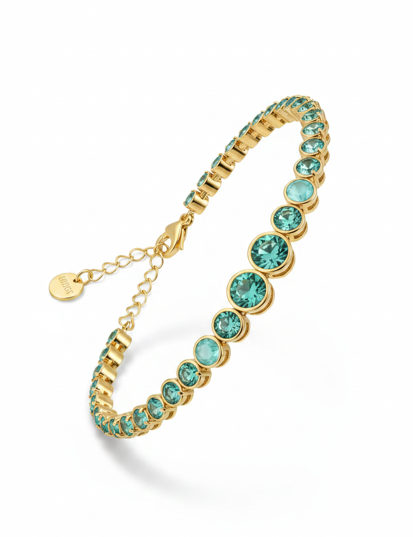 Bracciale tennis oro acquamarina - 2:3