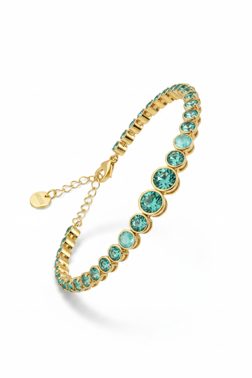 Bracciale tennis oro acquamarina - 2:3