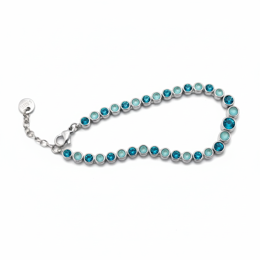 Bracciale tennis teal alternato — montatura argento