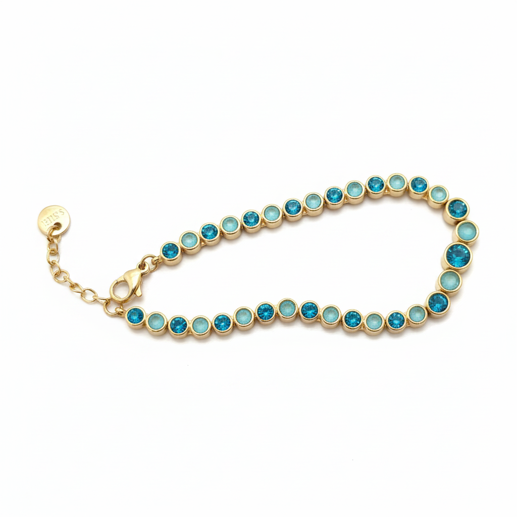 Bracciale tennis teal alternato — montatura oro