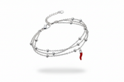 Bracciale tre catenine argento con cornetto rosso - vista completa