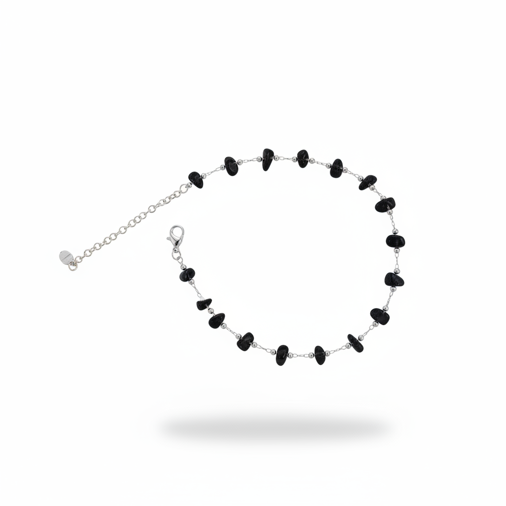 Cavigliera catena argento con pietre nere