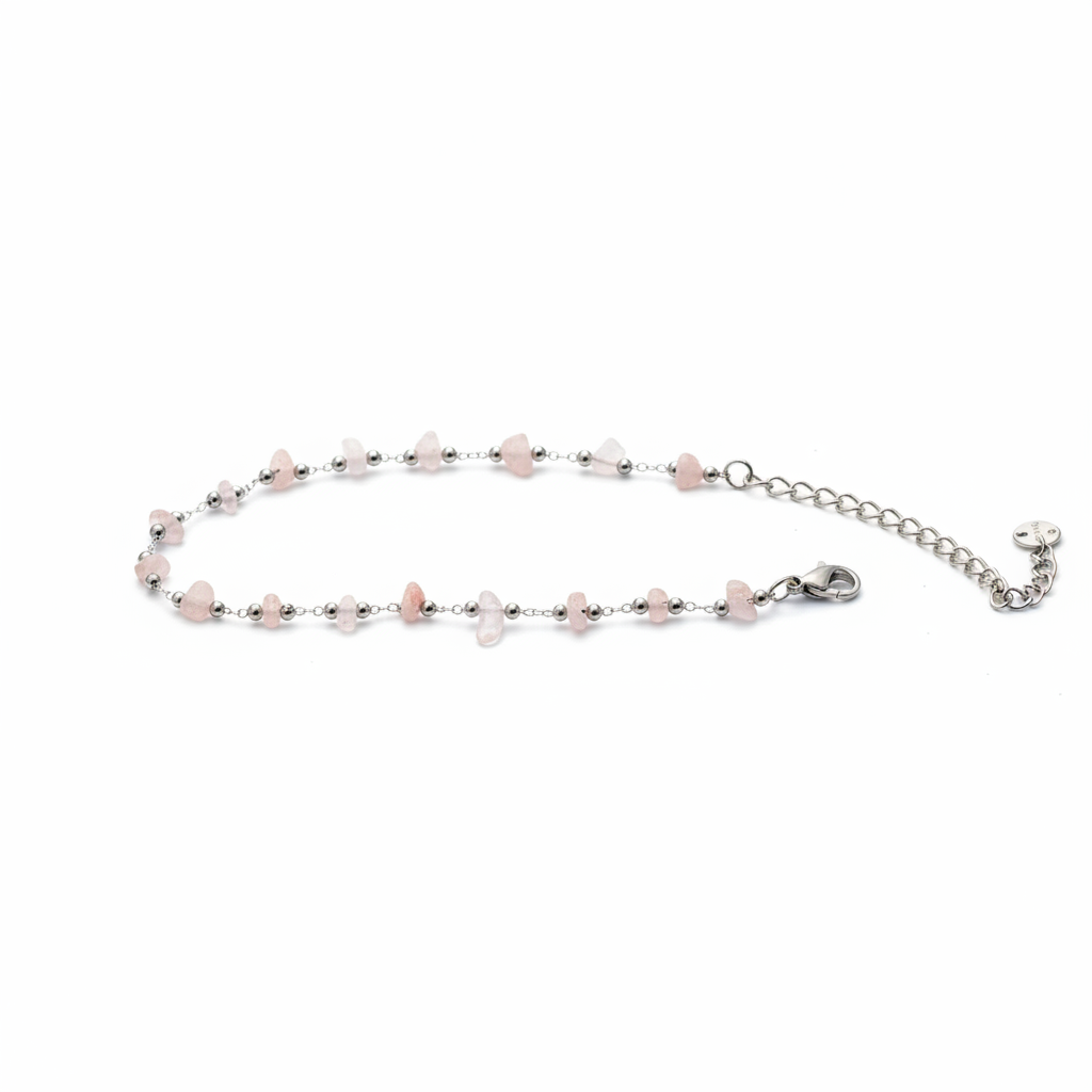 Cavigliera quarzo rosa con palline