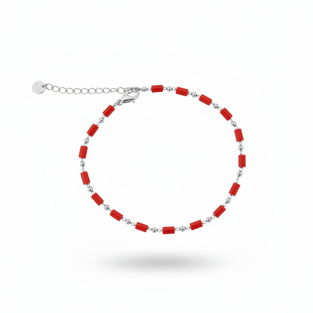 Cavigliera rossa argento sfondo bianco