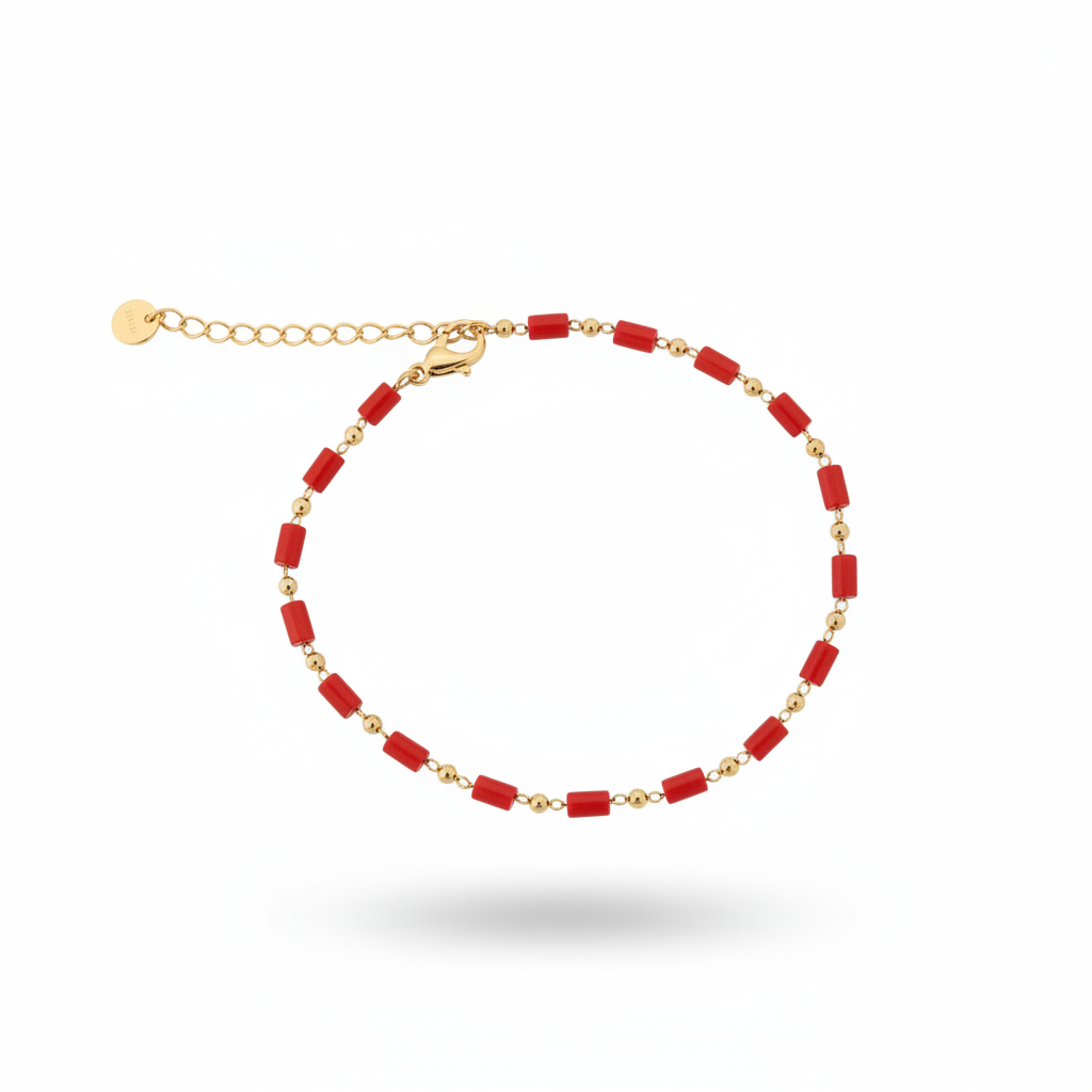 Cavigliera rossa oro sfondo bianco