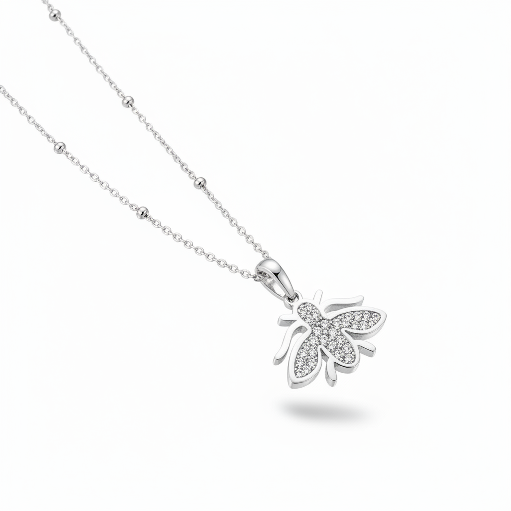 Collana ape argento catena pallini - iper-realistica diagonale