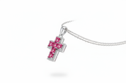 Collana argento con croce pietre rosa quadrate - vista laterale