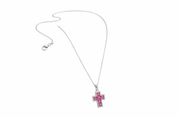 Collana argento con croce pietre rosa - vista completa
