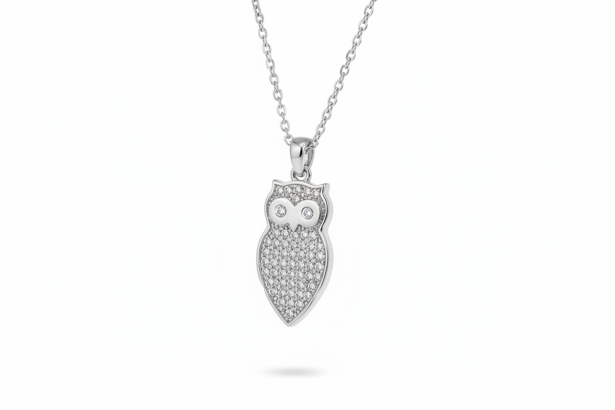 Collana argento gufo - vista tre quarti