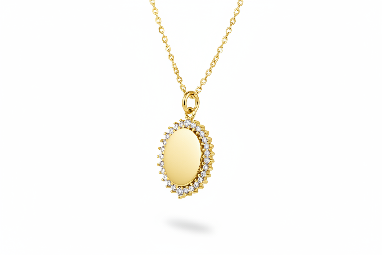 Collana charm dorato piatto - vista tre quarti
