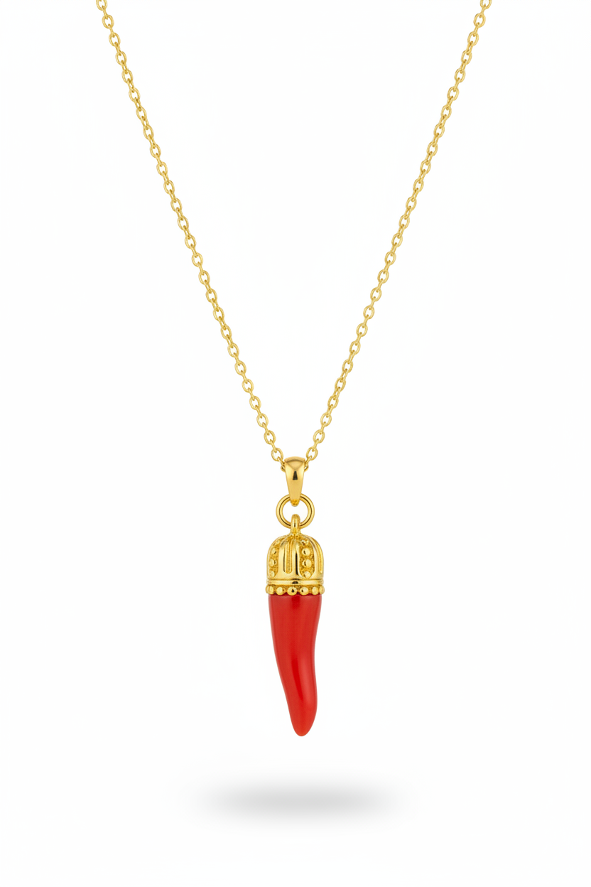 Collana cornetto portafortuna - Oro e corallo rosso