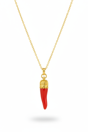 Collana cornetto portafortuna - Oro e corallo rosso