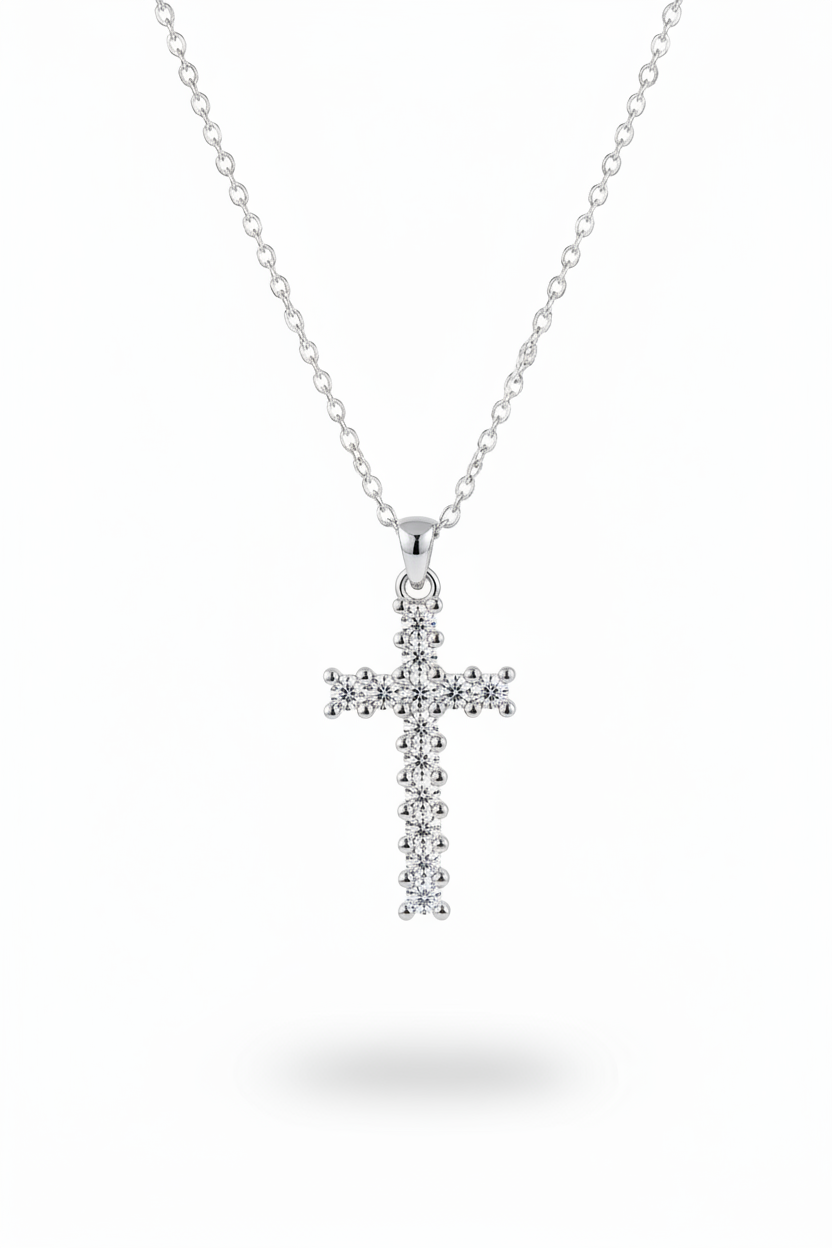 Collana croce argento zirconi bianchi