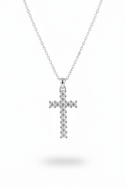 Collana croce argento zirconi bianchi