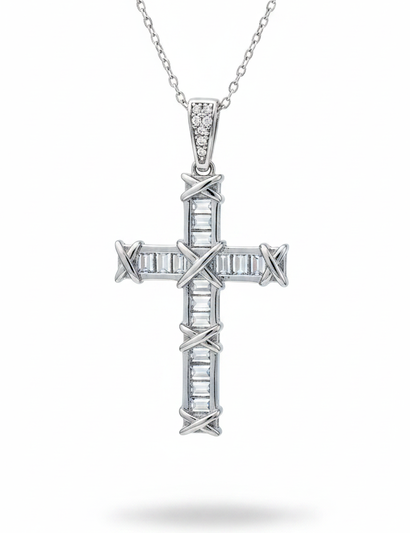 Collana croce baguette argento
