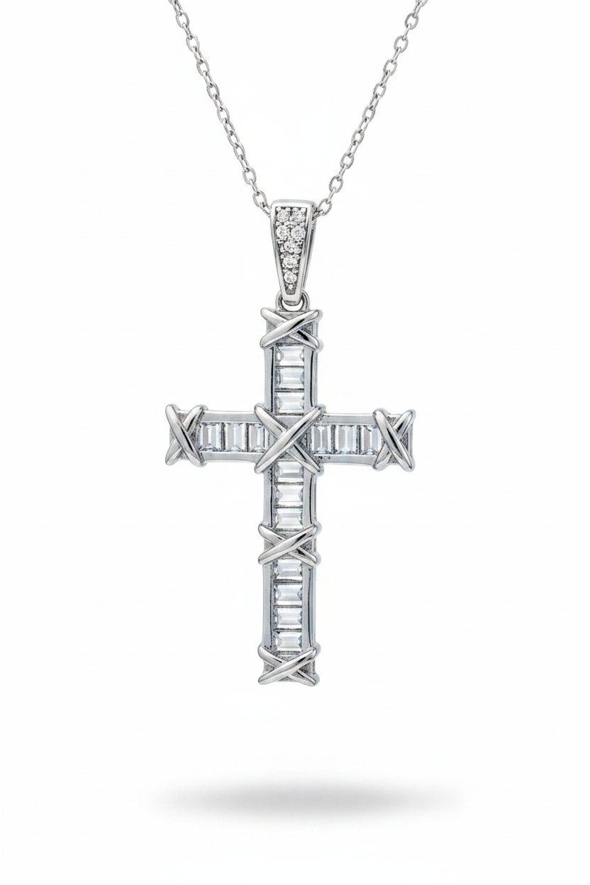 Collana croce baguette argento