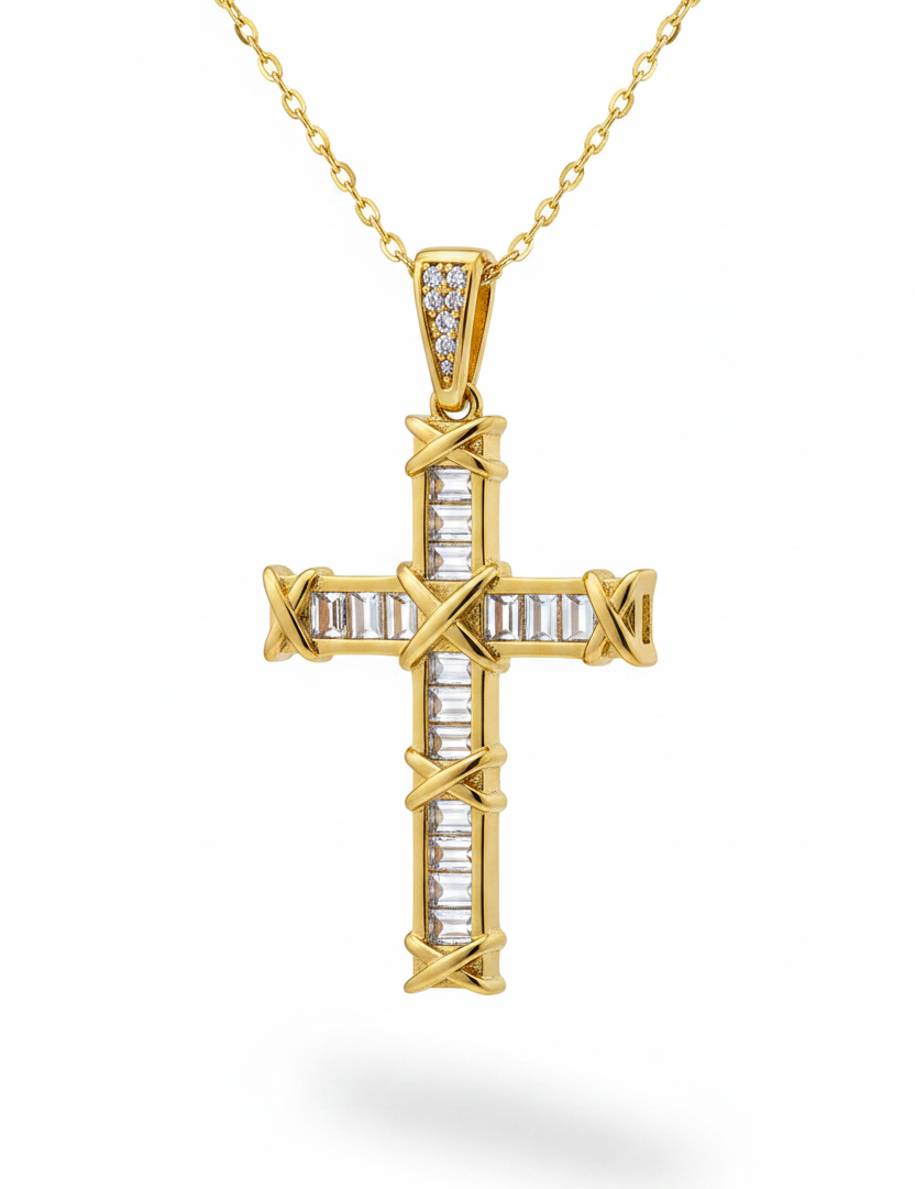Collana croce baguette oro