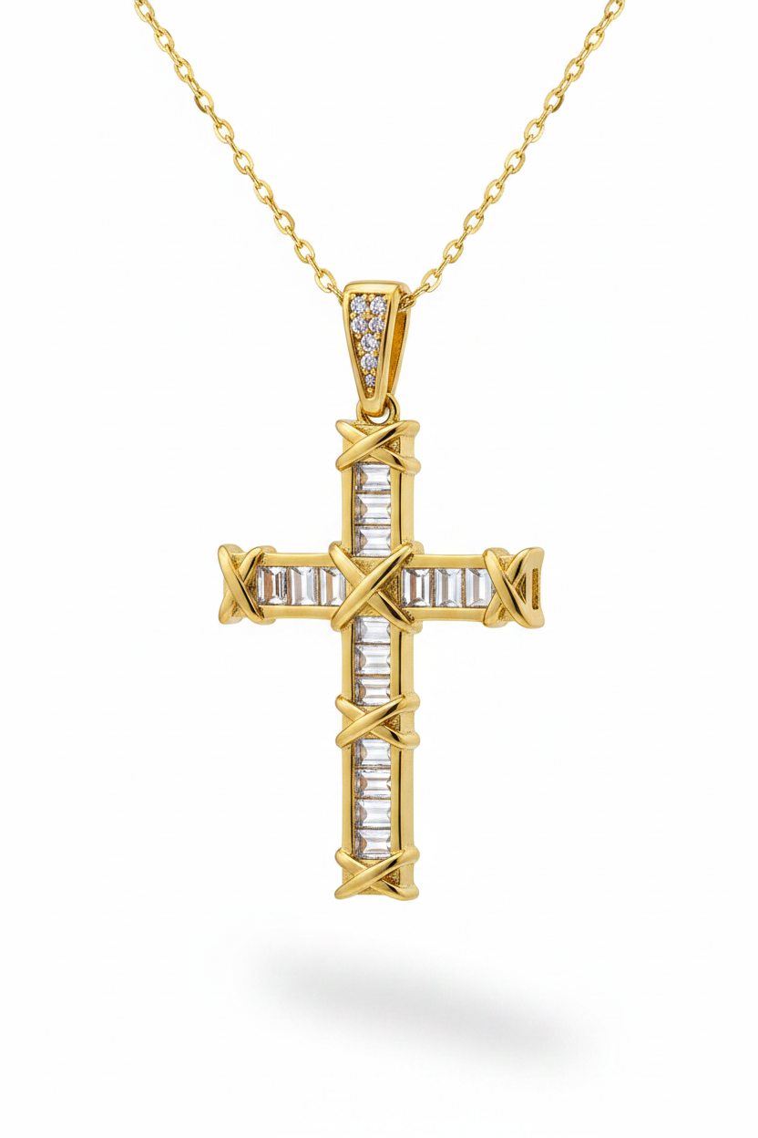 Collana croce baguette oro
