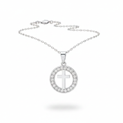 Collana croce cerchio pavé argento