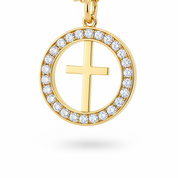 Collana croce cerchio pavé oro