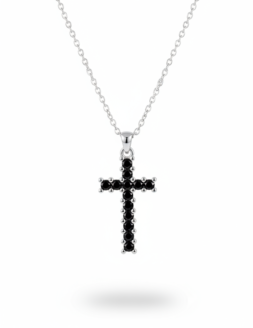 Collana croce nera argento