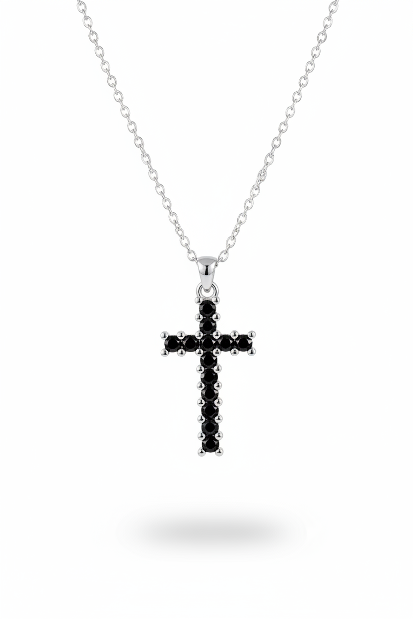Collana croce nera argento