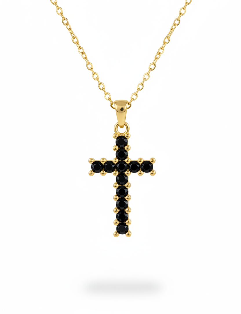 Collana croce nera oro