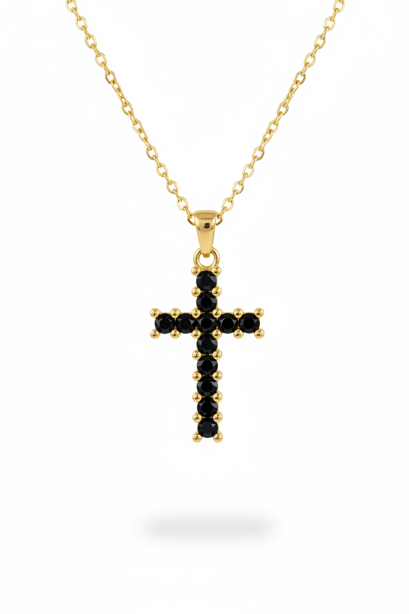 Collana croce nera oro
