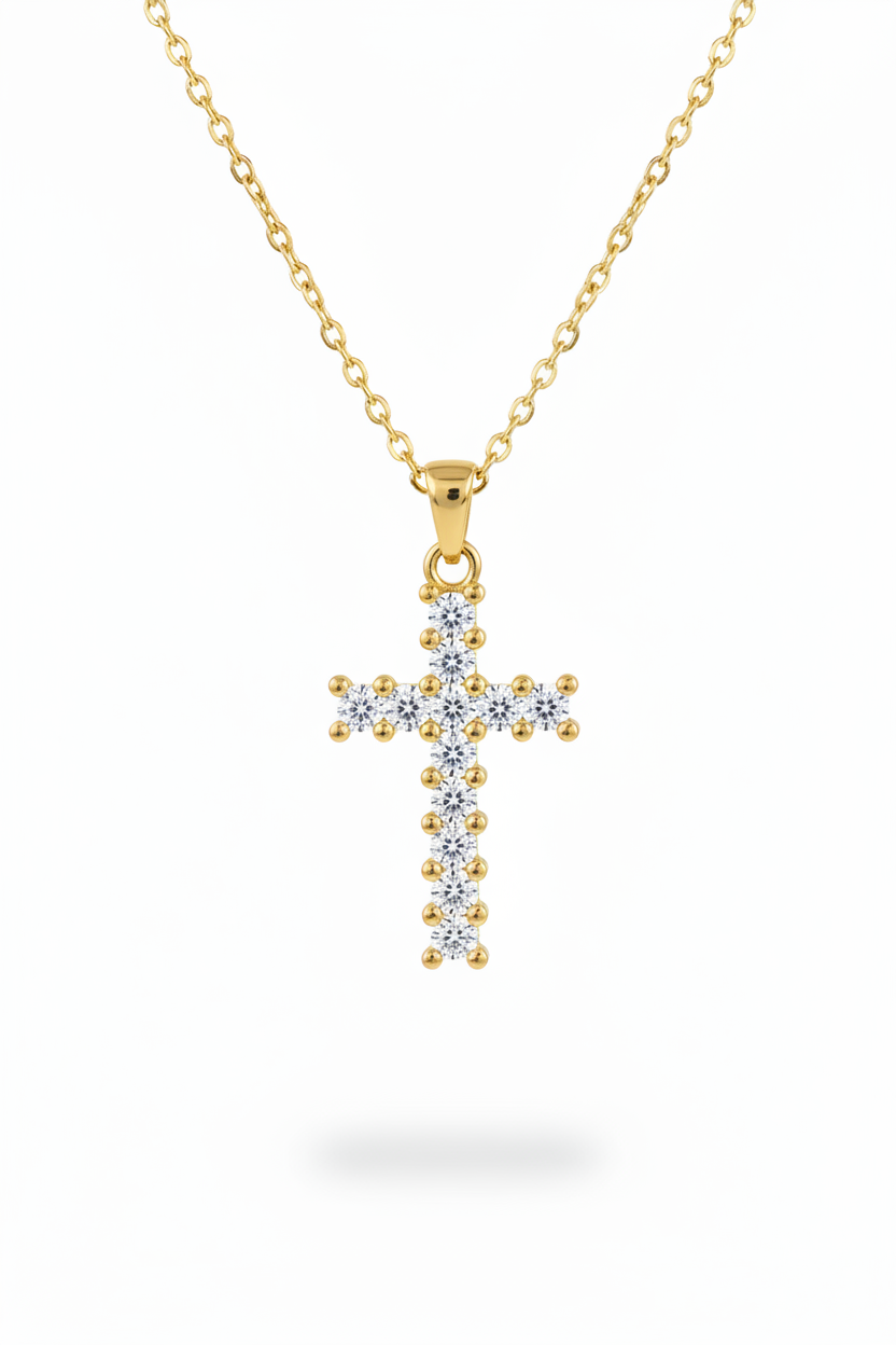 Collana croce oro zirconi bianchi