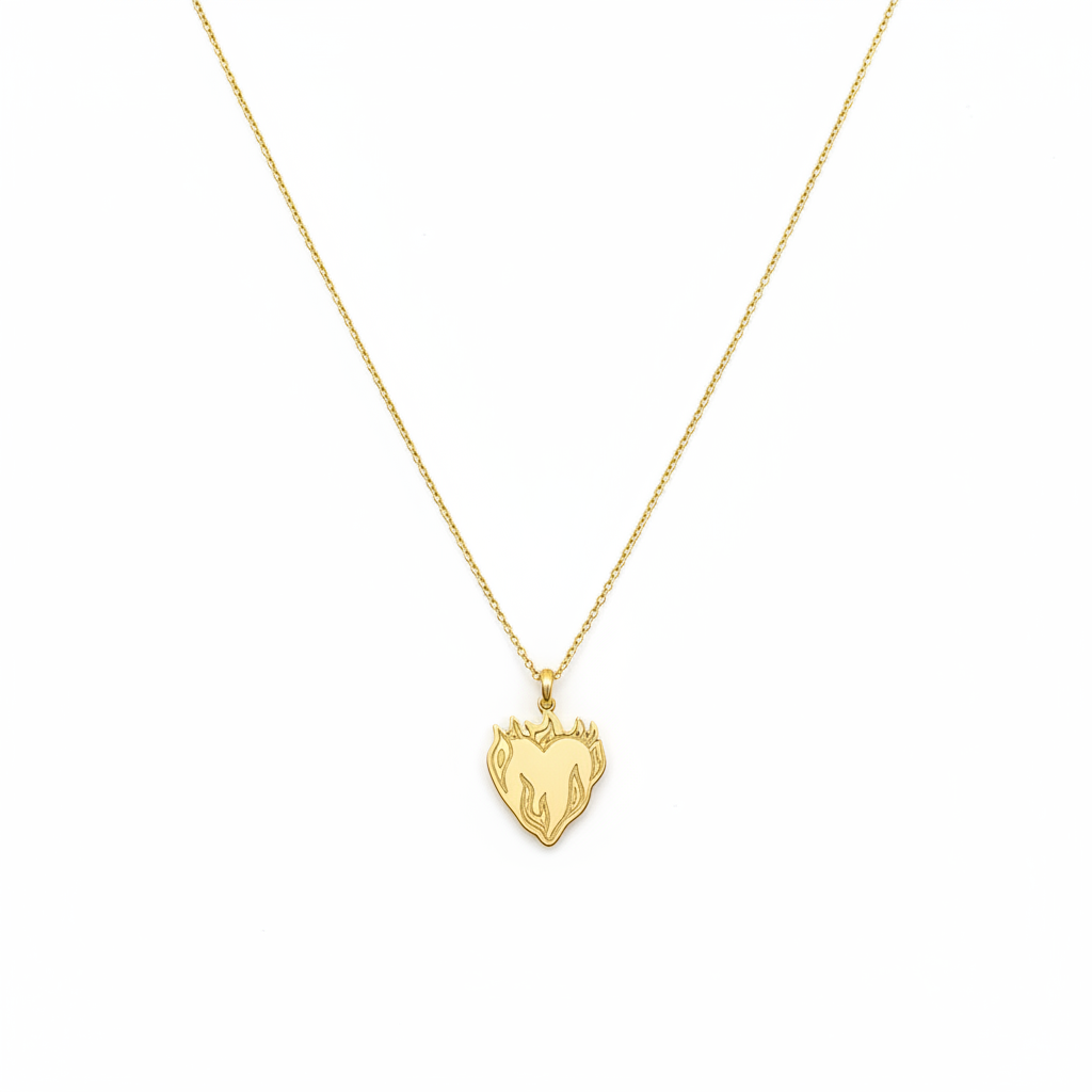 Collana cuore fiamme oro - frontale