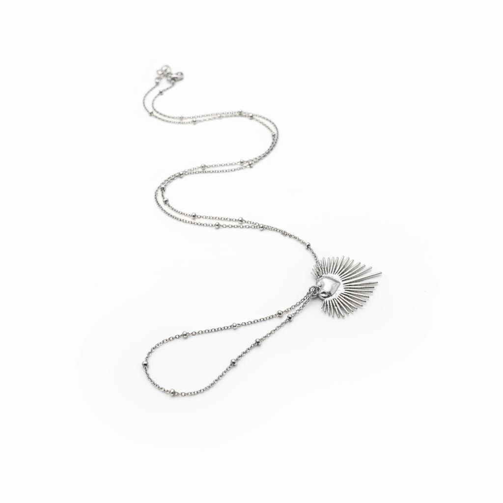 Collana cuore radiante argento - diagonale