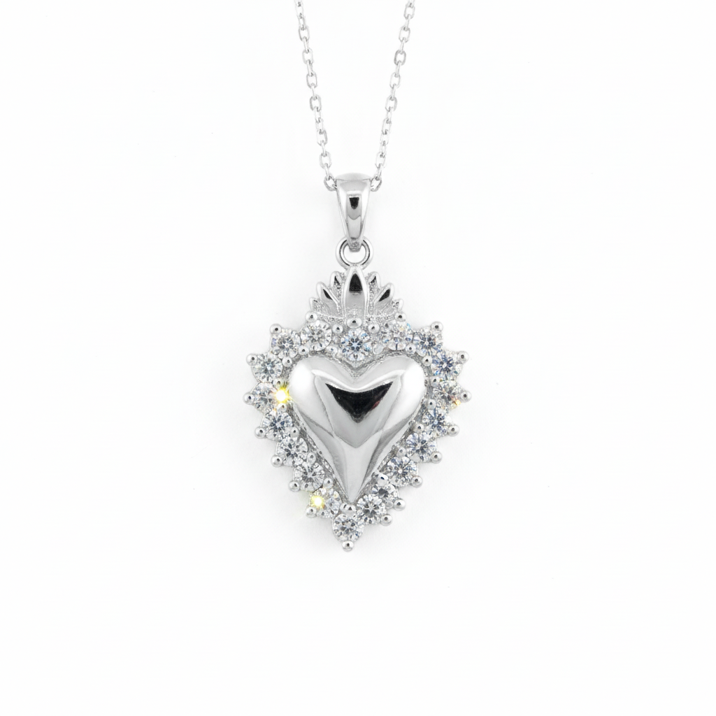 Collana cuore sacro argento - frontale
