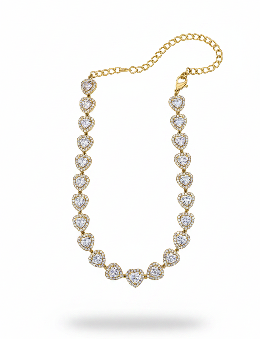 Collana Cuori Bianchi Oro