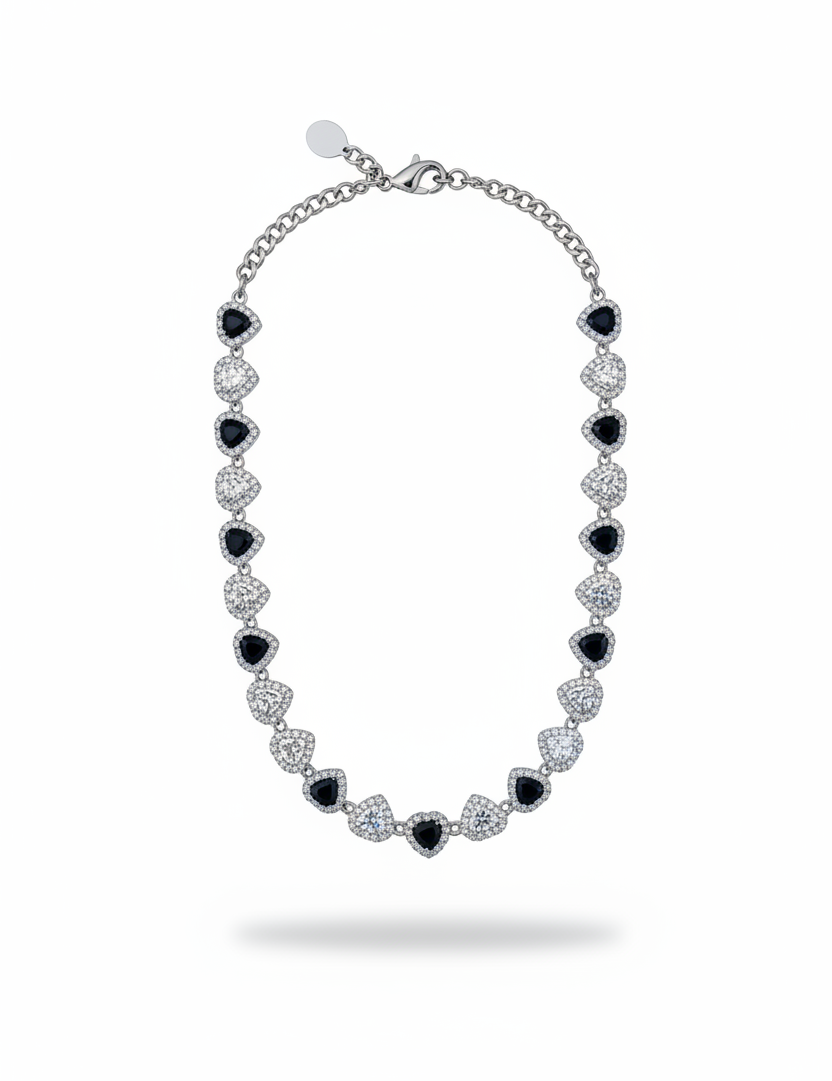 Collana Cuori Nero Bianco Argento