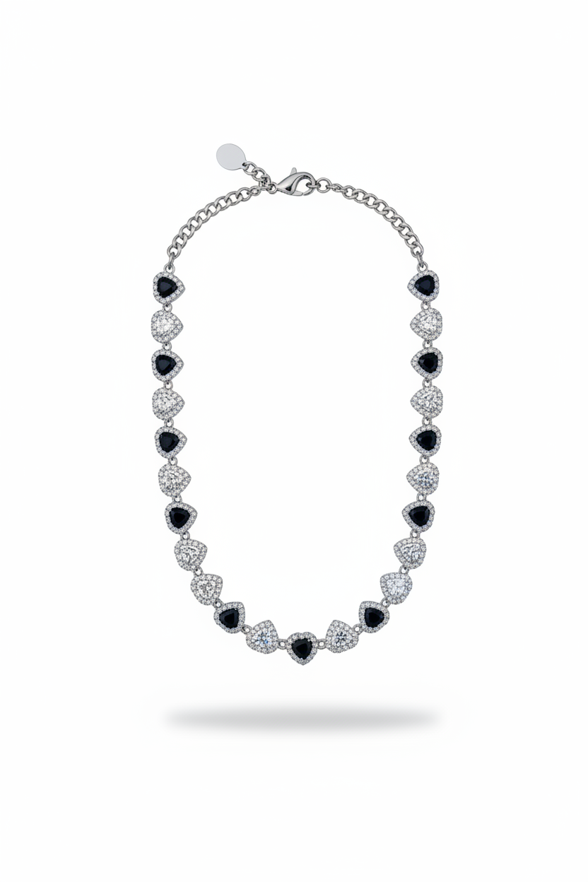 Collana Cuori Nero Bianco Argento